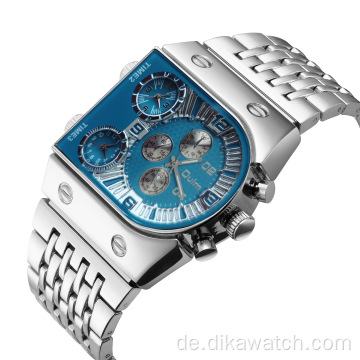 Original Goldene D-Form Uhr mit großem Zifferblatt mit Kette Edelstahlarmband Herren Quarzuhren Multi Time Zone Luxus-Armbanduhr